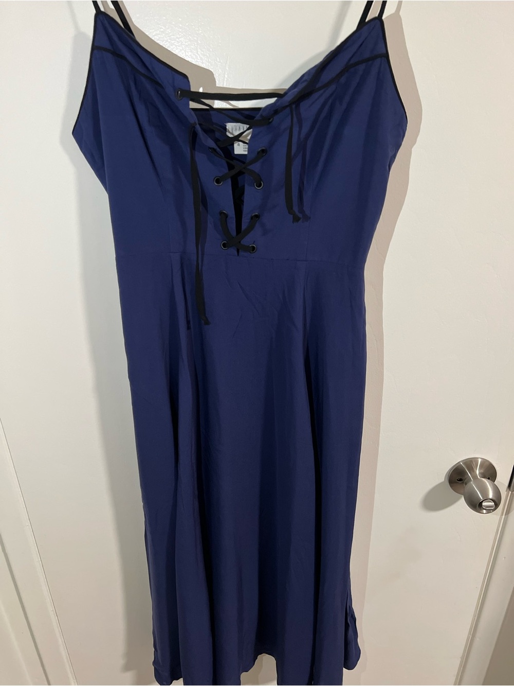 Cooperative Navy Lace-Up Spaghetti Strap Midi Dress